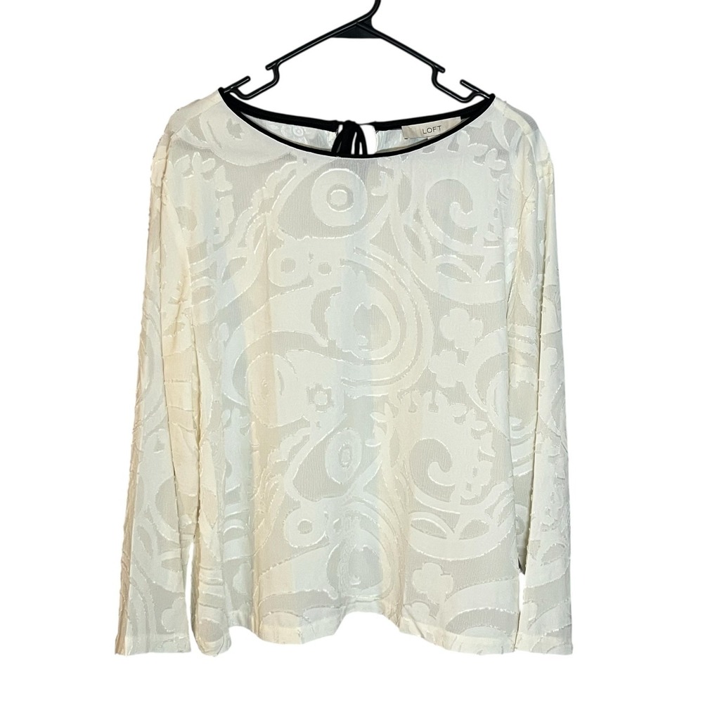 Loft NWT Women's Long Sleeve Textured Sheer Blouse Ivory XL